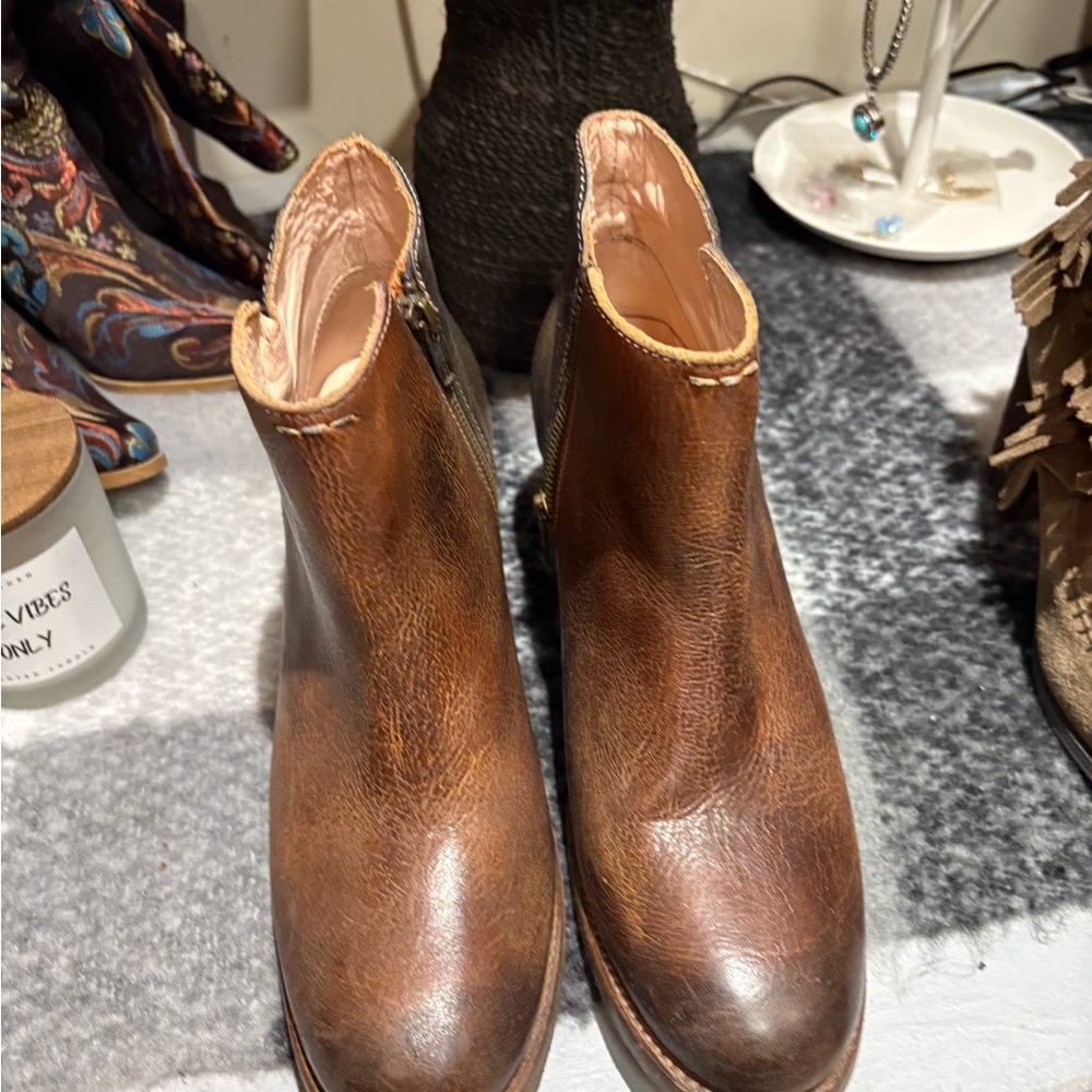 Brown Leather Ankle Boots name brand bed/stu